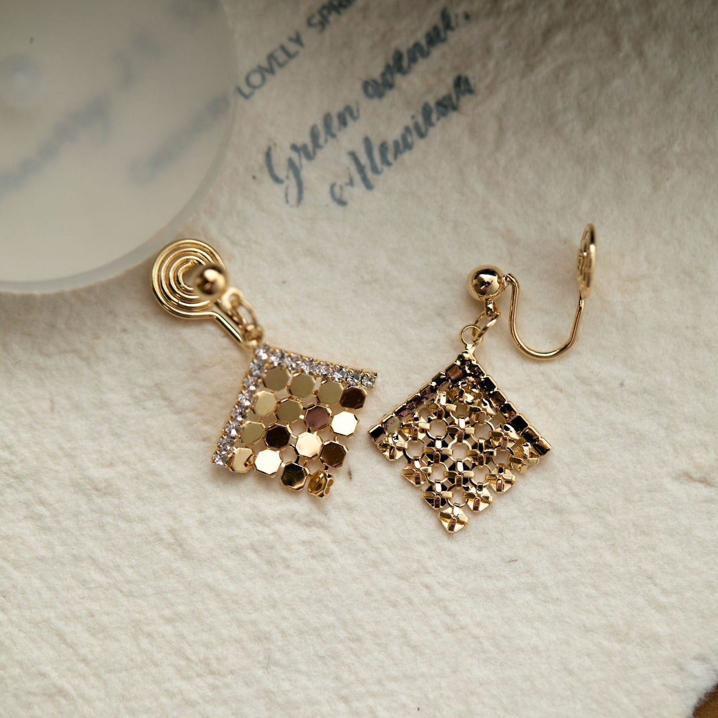 Vintage Geometric Dangle Ear Clip, Non Pierced Earrings